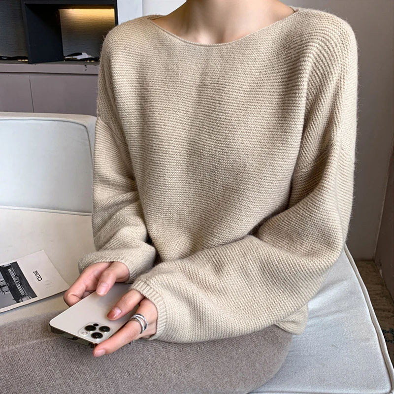 RZIV Women's high quality casual solid loose wool sweater in autumn and winter Wool 35%, raccoon velvet 40%, polyester fiber 25%