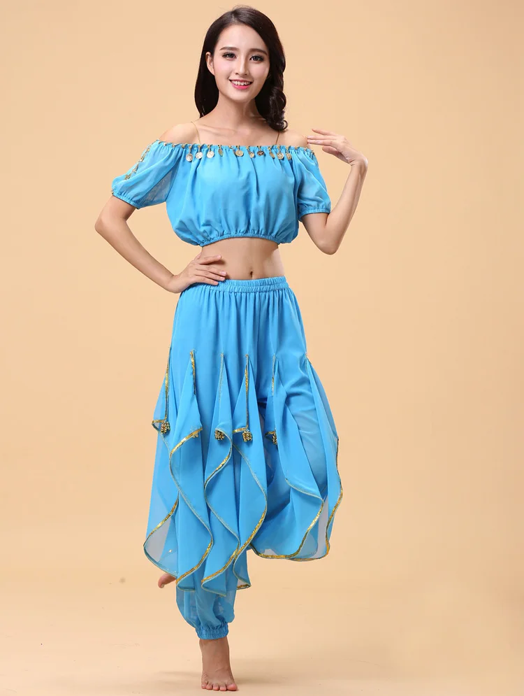 Damski strój do tańca brzucha dla dorosłych, indyjskie kostiumy taneczne na występy sceniczne, top/bluzka do tańca brzucha + spodnie