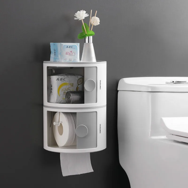 Bathroom Tissue Box Makeup Storage Hole-Free Creative Waterproof Paper Chart Drum Toilet Storage Rack Paper Towel Holder