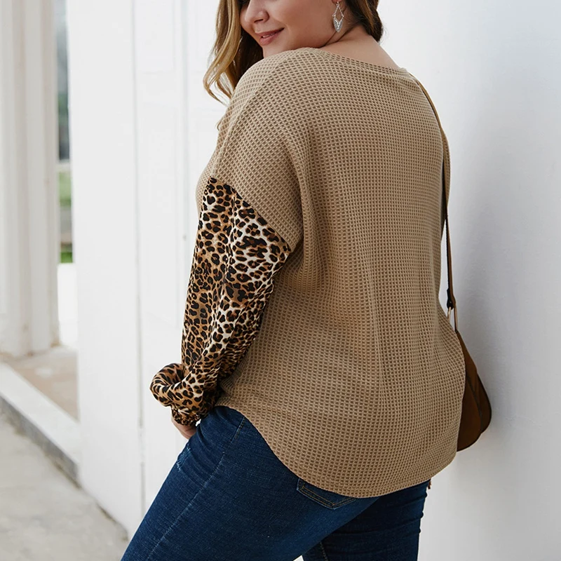 Leopard sweater female, long-sleeved sweater, round neck, Large Size, 7XL, 8XL, 9xl, 10XL, casual, autumn.