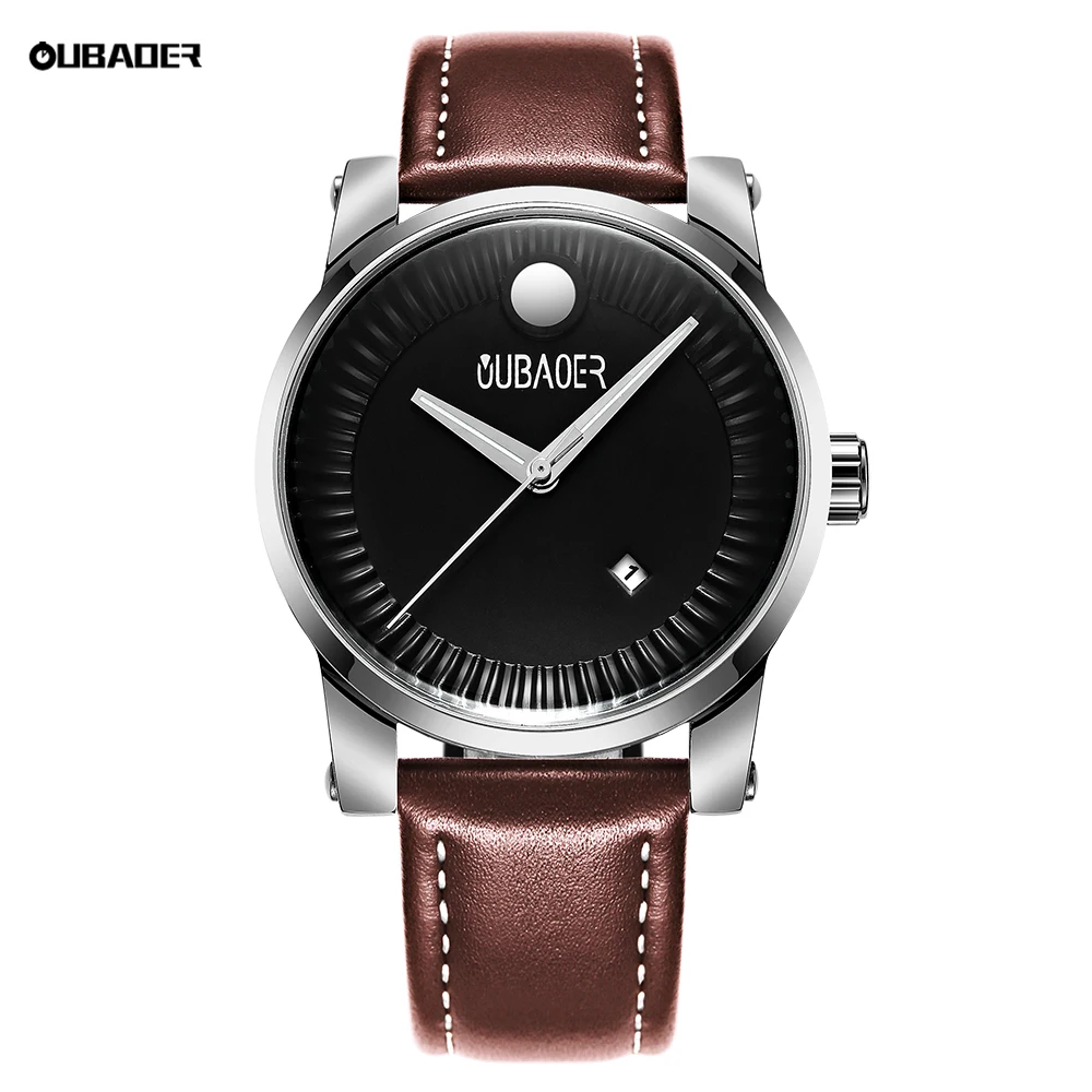 Oubaoer Eenvoudige Casual Mannen Horloges Quartz Mannelijke Klok Lederen Casual Polshorloges Luxe Waterdichte Klokken Logio Masculino