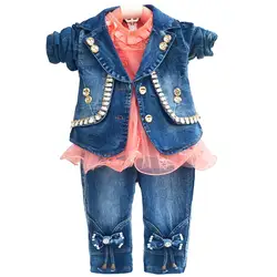 Spring Autumn Baby Girl Clothes baby girl Denim Clothing Sets 3 pcs Long Sleeve T Shirt Dress Tops Bebe Denim Jacket and Jeans