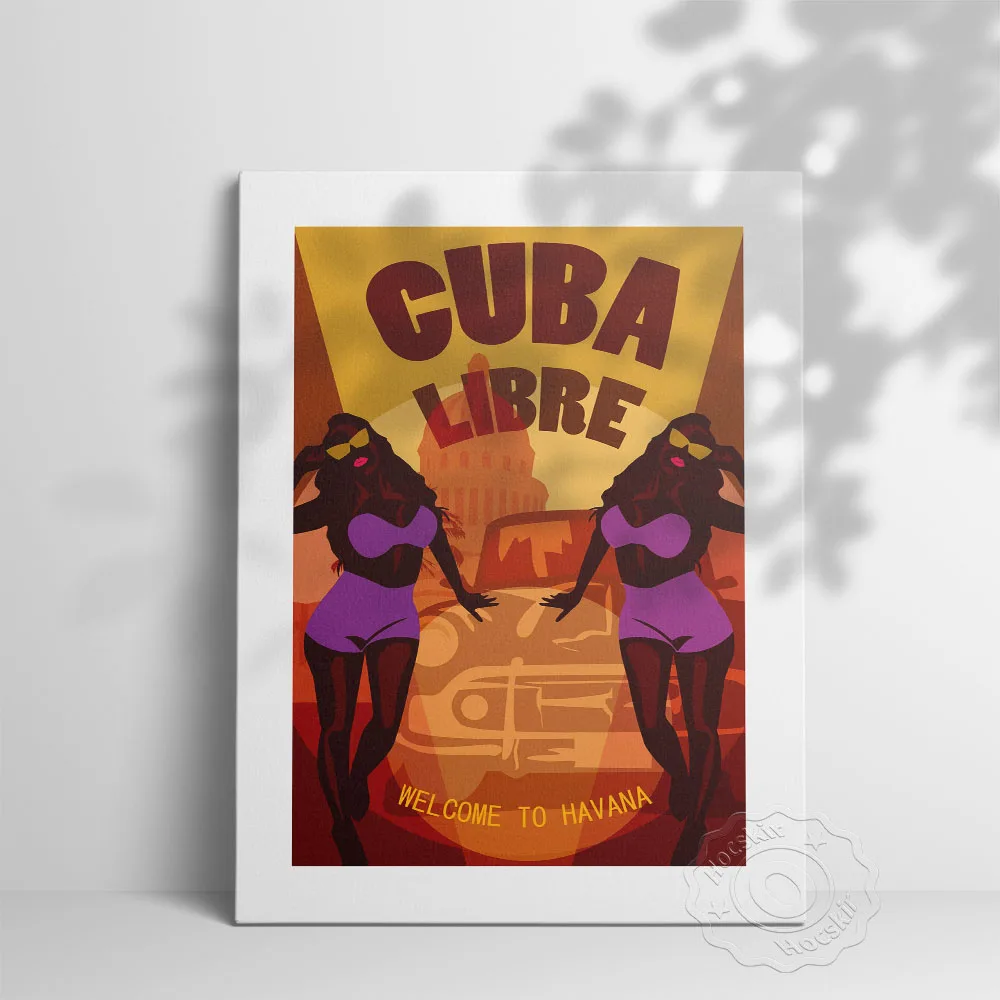 World Tavel City Cuba Libre Scenery Vintage Art Poster, Welcome To Havana Words Art Prints, World Trip Commemorate Decor Mural