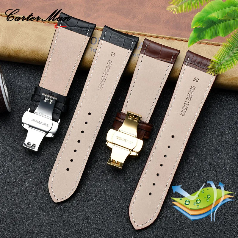 genuine leather watchband 22 23 24 26 28mm watch starps with butterfly buckle mens cow leather bracelet general alligator grain