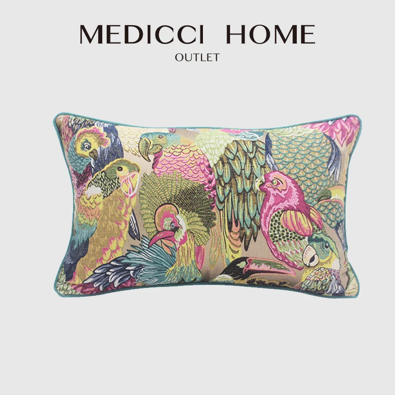 Medicci Home American neoklasycystyczna obicia na poduszki papuga z kwiatowym haftem dom na zewnątrz dekoracyjna poszewka na poduszkę lędźwiową 30x50cm
