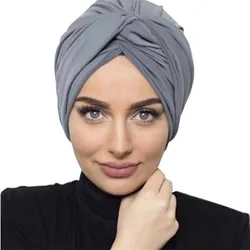 Turbante de ante cruzado para mujer, gorro Hijab musulmán de Color sólido, bufanda islámica, sombrero de la India