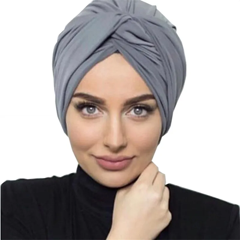 2020 Fashion women soft suede turban caps soild color female headscarf bonnet muslim hijab caps islamic under scarf india hat