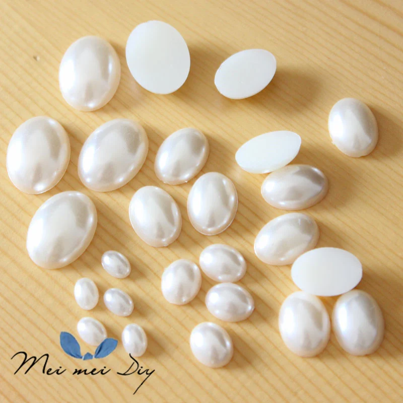 Ivory/White Oval Shape Flatback Pearl For DIY Scrapbook Stones for Clothes Jewelry Nail Tips Crafts Beads