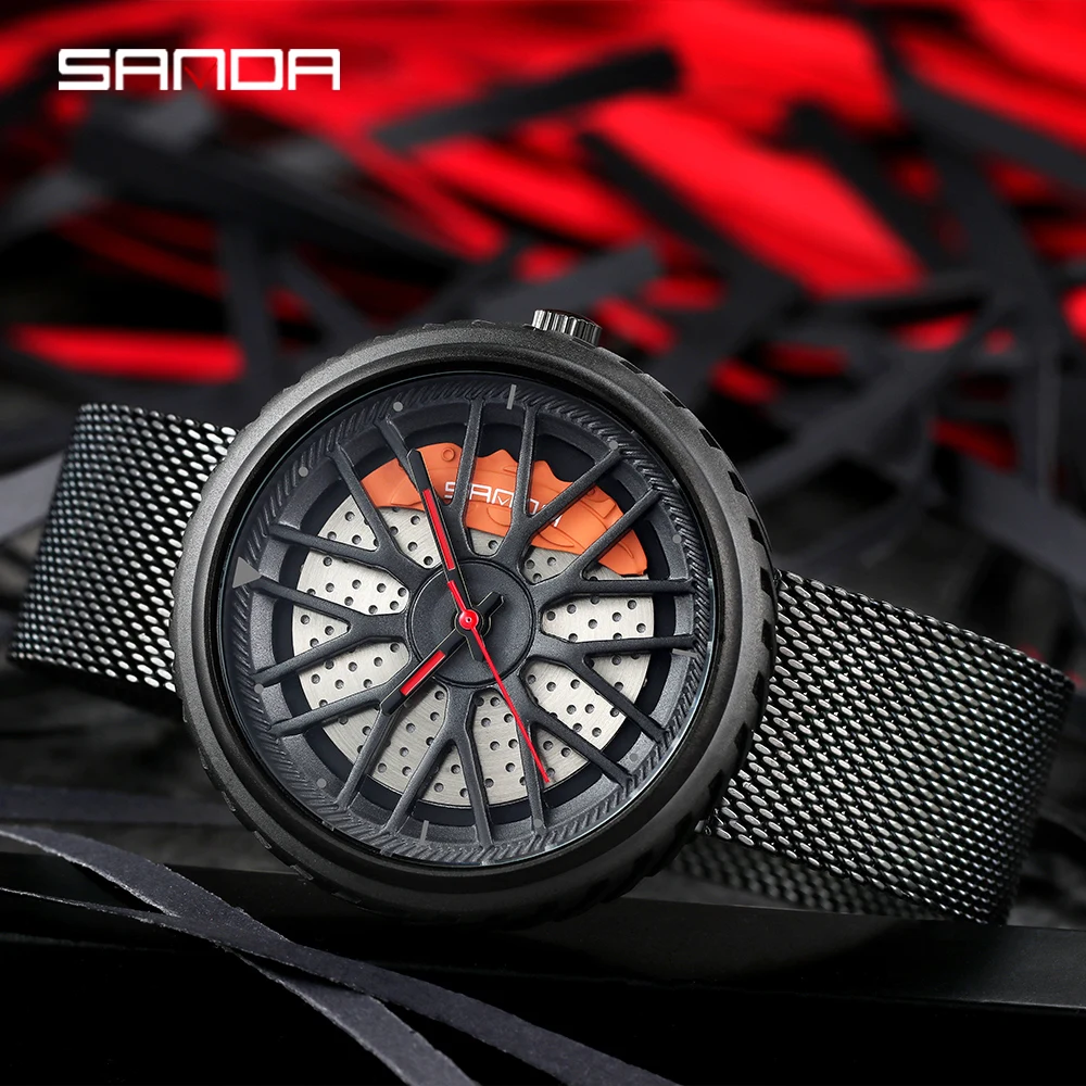 Car Wheel Rim Hub Men Watch Creative Design Male Quartz Black Leather Wrist Watches Waterproof Creative Man Relogio Masculino