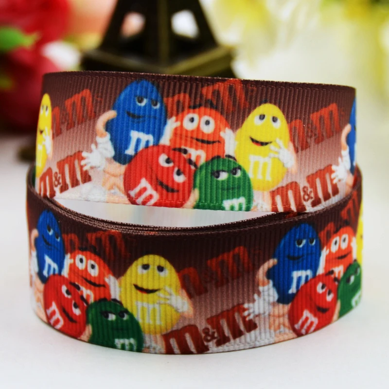 22mm 25mm 38mm 75mm Ruban satin M&M\'s bean Cartoon Printed Grosgrain Ribbon sewing supplies hair accessories X-00902 10 Yards