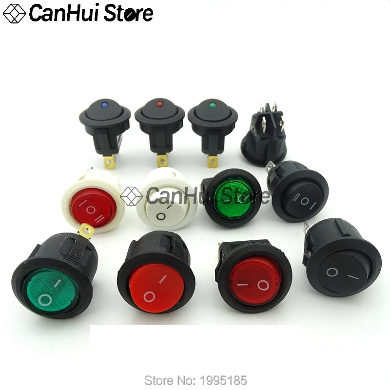 5pcs KCD1 2PIN/3PIN 20MM On/Off SPST Round Rocker Switch DC AC 6A/250V LED Illuminated Car Dashboard Dash Boat Toggle RED BLACK