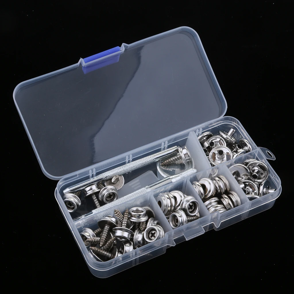 

63Pcs Boat Marine Yacht Canvas Snap Cover Button + Socket Fastener 15mm Studs Screw Set