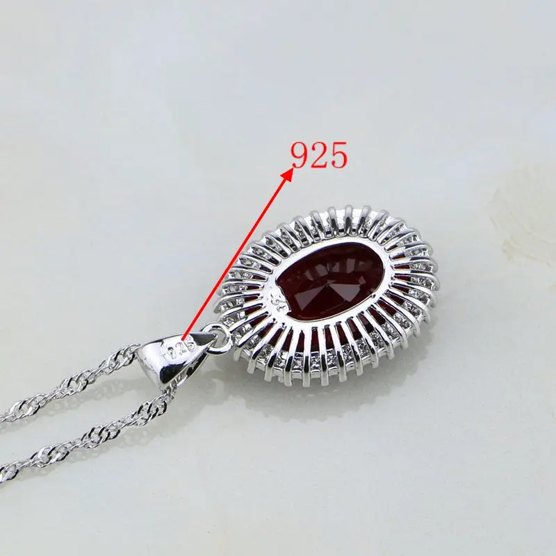 925 Silver Jewelry Round Red Garnet Zircon White CZ Jewelry Sets For Women Wedding Earring/Pendant/Necklace/Ring 3PCS