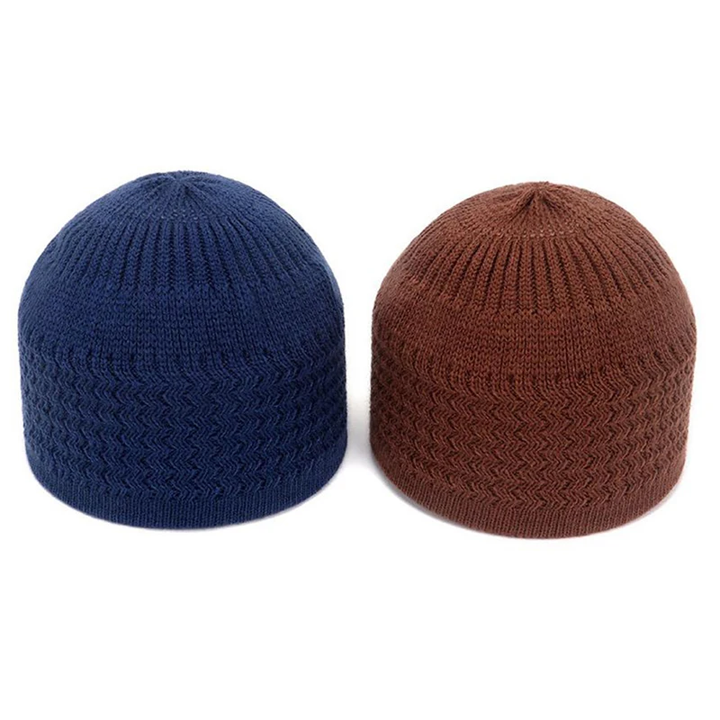 Gorros de oración musulmanes de punto para hombres, gorros masculinos cálidos, gorro islámico de Ramadán, sombrero judío, gorro envolvente para la