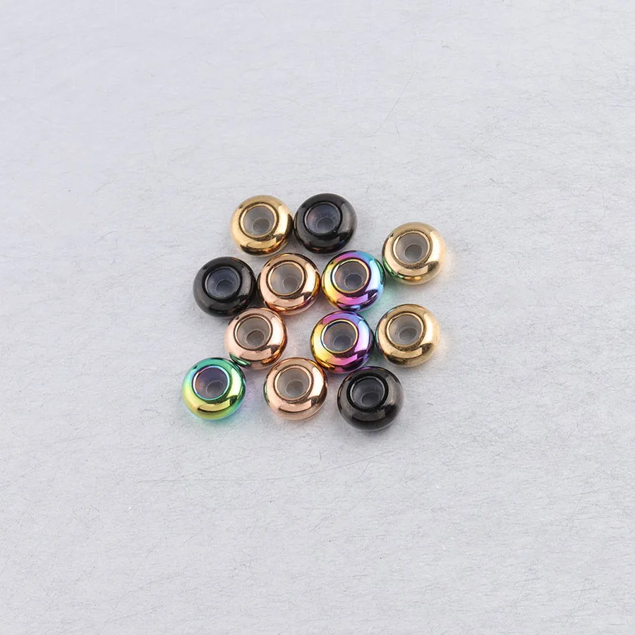 

Fnixtar 100Pcs/Lot 8mm Stainless Steel Spacer Beads With Rubber Core Inside Positioning Stopper Beads For DIY Making Bracelets