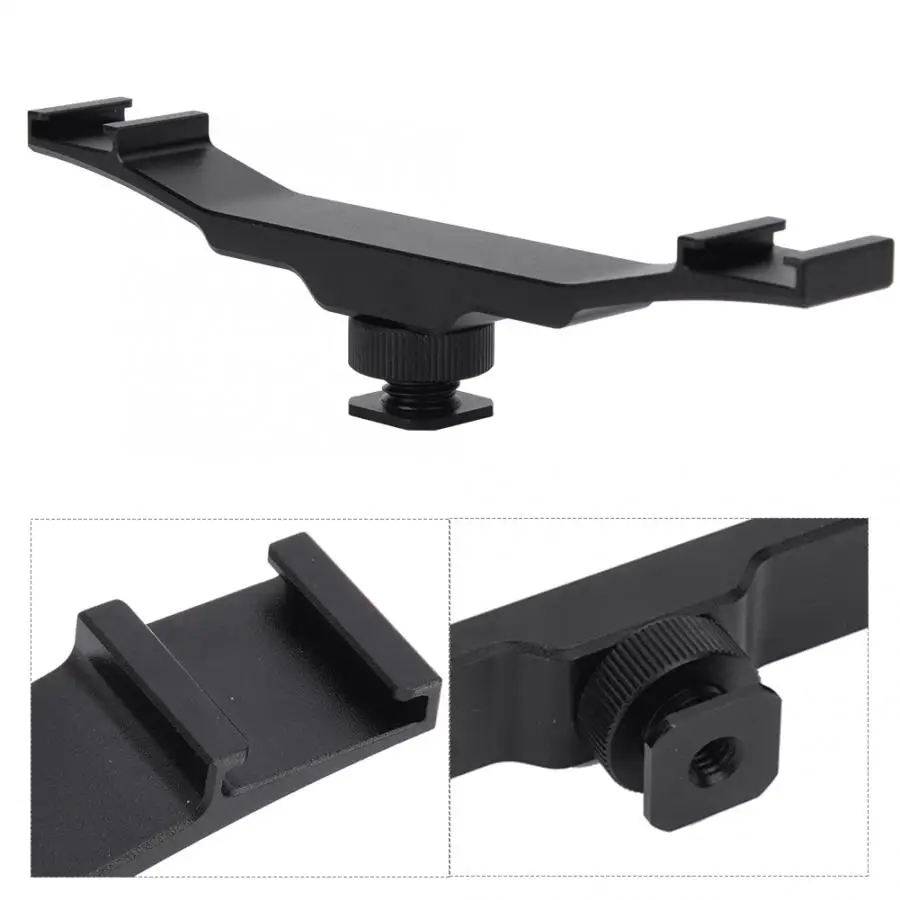 Double End Cold Shoe Mount Bracket Rod Hot Shoe Extension Mount Bar for DSLR Camera with LED Video Light Microphone Monitor