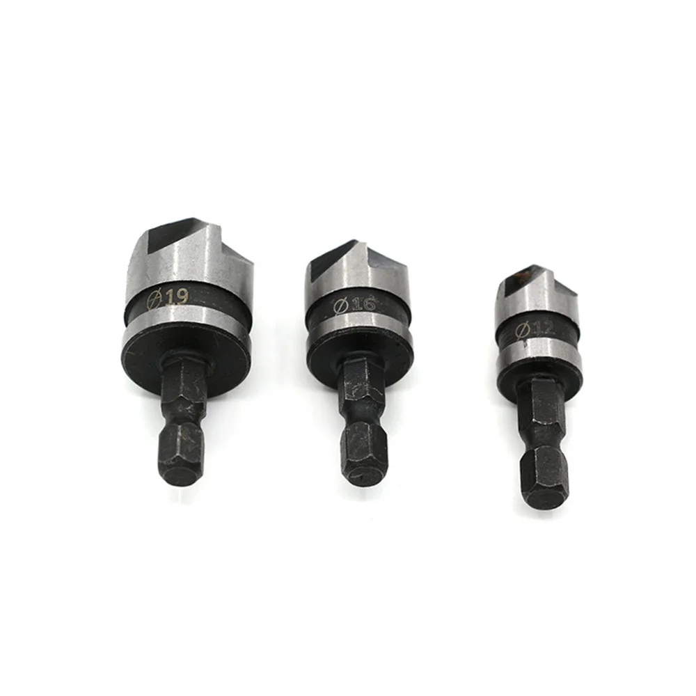 3Pcs/Set 90 Degrees Five-blade Chamfering Device 12/16/19mm Reaming And Chamfering Woodworking Countersinking