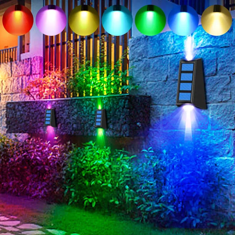 2/4/8 Pcs Solar Garden Lights RGB Color Changing Waterproof Wall Lamp Christmas Gift Solar Lighting For Walkway Fence Decoration