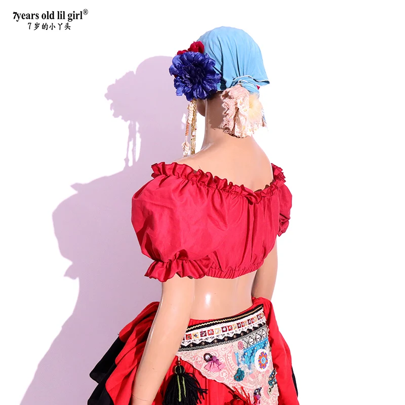 ATS TANIEC BRZUCHU Renesansowy Crop Top Piratka Cygańska Wróżka Kostium Chłopski Tribal Choli CEE03