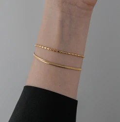 YUN RUO 2020 Fashion 18K Gold Plated Double Snake Chain Bracelet Popular Woman girl Stainless Steel Jewelry Accessories Not Fade
