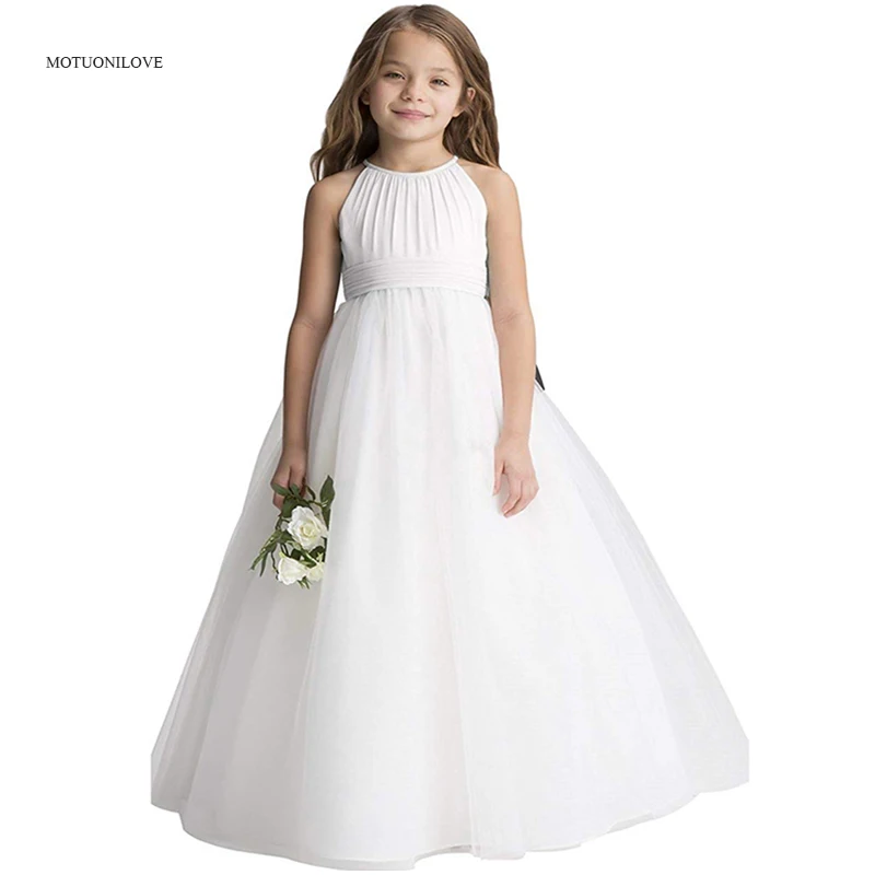 Cheap Long Princess Dresses White Flower Girls Dresses For Wedding Children Birthday Party Dress Little Girls Prom Pageant Gown