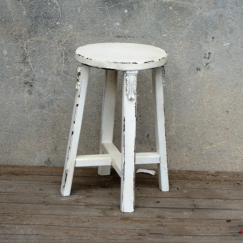 shabby chic rustic solid wood handcraft round stool