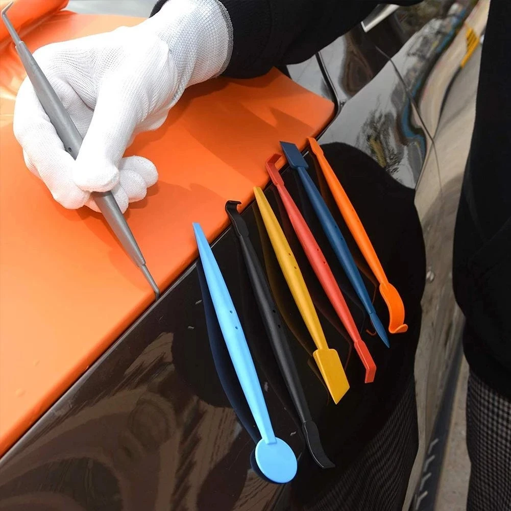 

7PCS Car Wrap Vinyl Magnetic Squeegee Scraper Kit Carbon Tool Film Car Tint Micro Wrapping Window Stick Set Fiber Sticker Q2N0