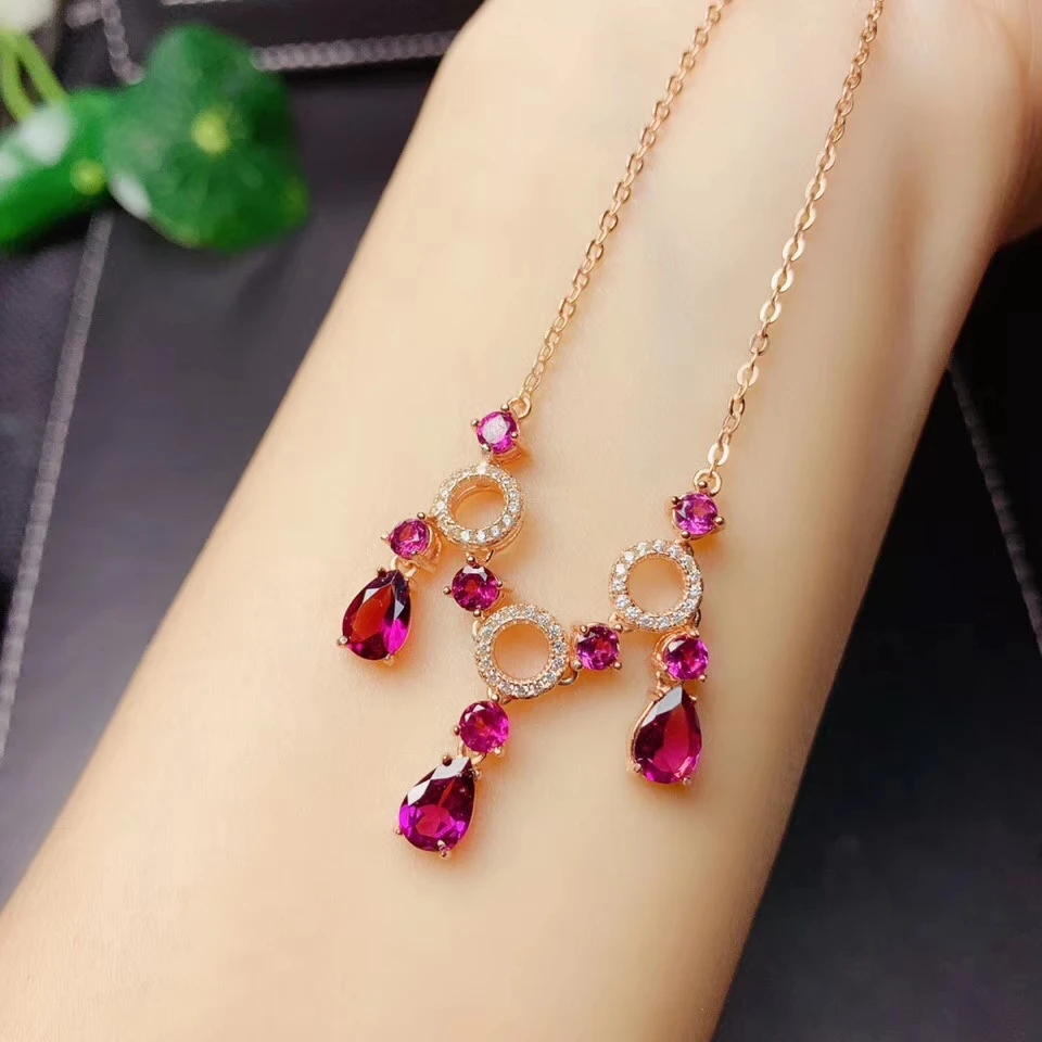 KJJEAXCMY fine jewelry natural garnet 925 sterling silver new women pendant necklace chain support test classic hot selling