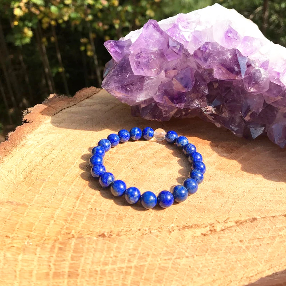 

Wholesale 8 MM Natural Lapis Lazuli Clear Quartz Braclet New Design Men Gem stone Energy Bracelet Vitality Tranquility Jewelry