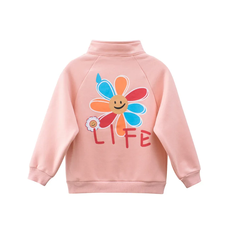 2022 Spring Children Girls Jacket Cotton Pink Cute Flower Printing sweatshirt Kids Casual Sport Outerwear Coat 2-9 Years Kids