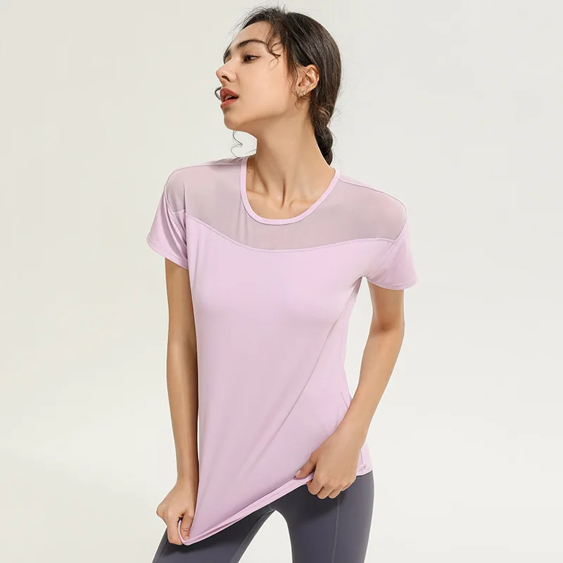 Summer Women Loose Mesh Breathable Yoga Tops Short Sleeves Sport T-Shirts Hollow Out Running Shirts Girls Gym Workout Top Blouse