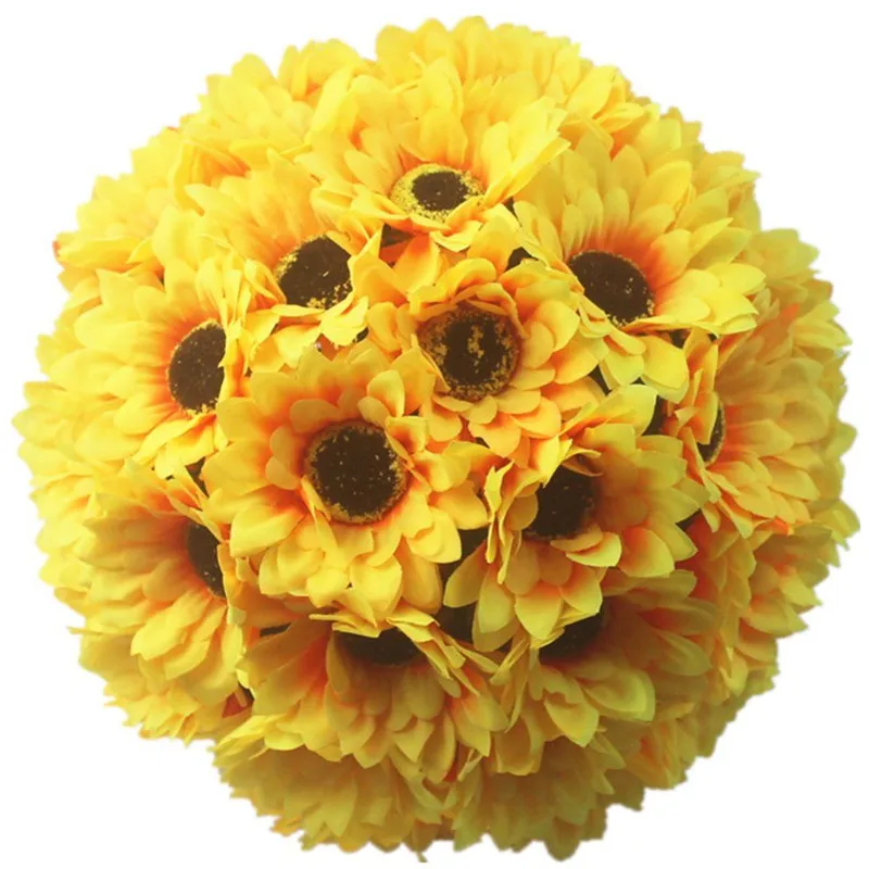 

12 Inch(30CM) Dia Artificial Silk Flower Ball Yellow Sunflower Kissing Balls Haning Ornament For Baby Shower Party Decoation