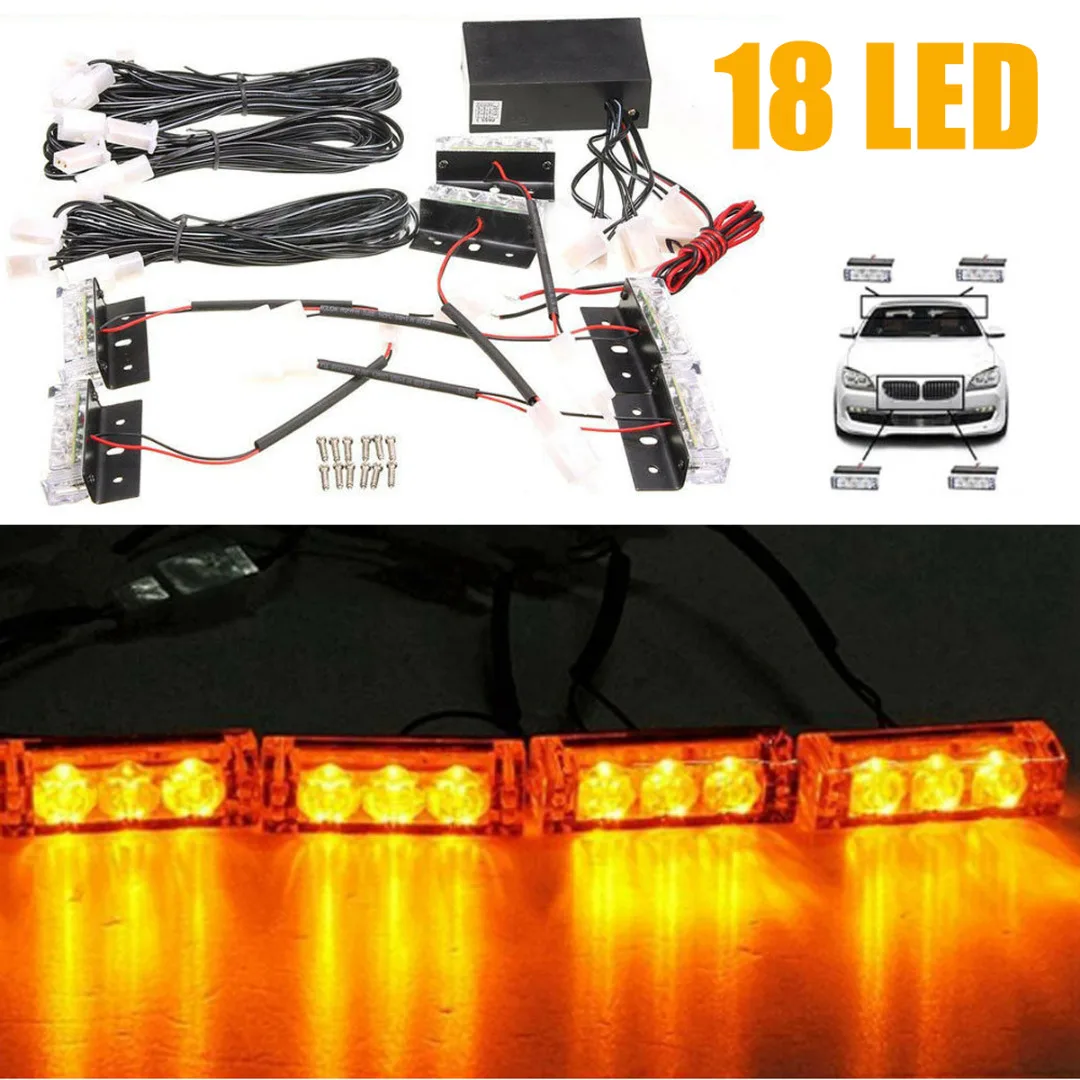 6x 12V Amber Car 3LED Grill Bar Flashing Strobe Light Warning Recovery Breakdown