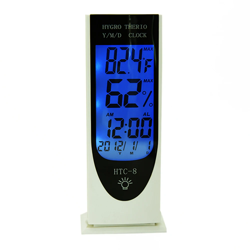 Standing Digital Thermometer Hygrometer Temperature Humidity Detector Indoor Weather Station Clock Time Date