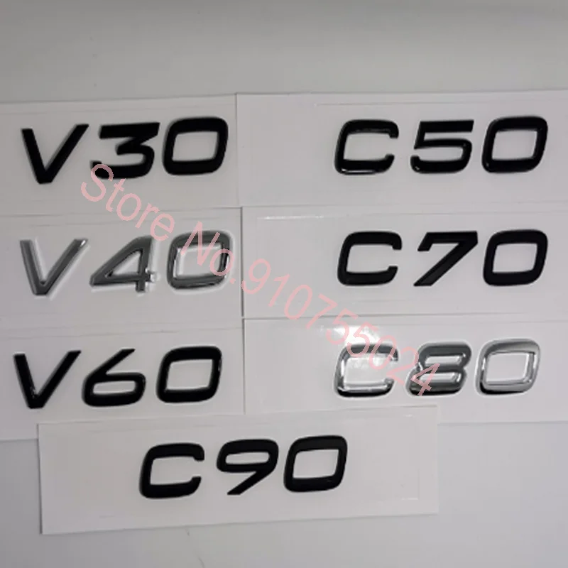 ملصق شعار لوحة أسماء الكروم الأسود ، شعار صندوق السيارة ، C30 ، C40 ، C50 ، C60 ، C70 ، C80 ، C90 ، V30 ، V40 ، V50 ، V60 ، V70 ، V80 ، V90