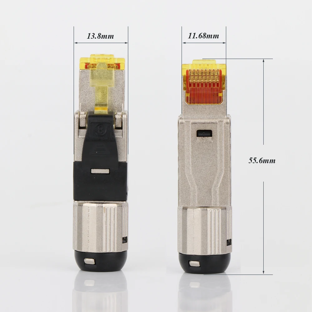 Monosaudio Cat 8 RJ45 Connectors Tool Free Easy Jack Shielding RJ45 Metal Die-Cast Field Termination Plug Cat 7 Cat 8 22-24AWG