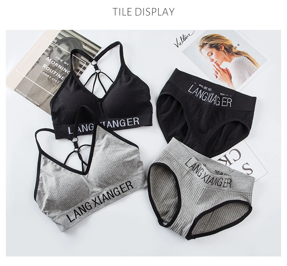 Neue frauen Baumwolle Für Unterwäsche Set Brief Sport-Bh Nahtlose Weibliche Unterwäsche Komfort Kein Stahl Ring Anzug Einfarbig Brust – Detail 5