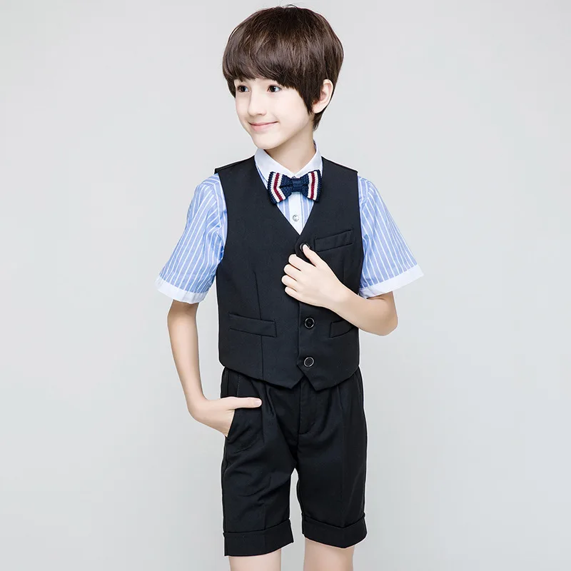 

Boys Clothing Set Vest+Shirt+Shorts School Formal Costume 4 6 8 10 12 14 16 Year Old Summer Boutique Kids Clothes 194005