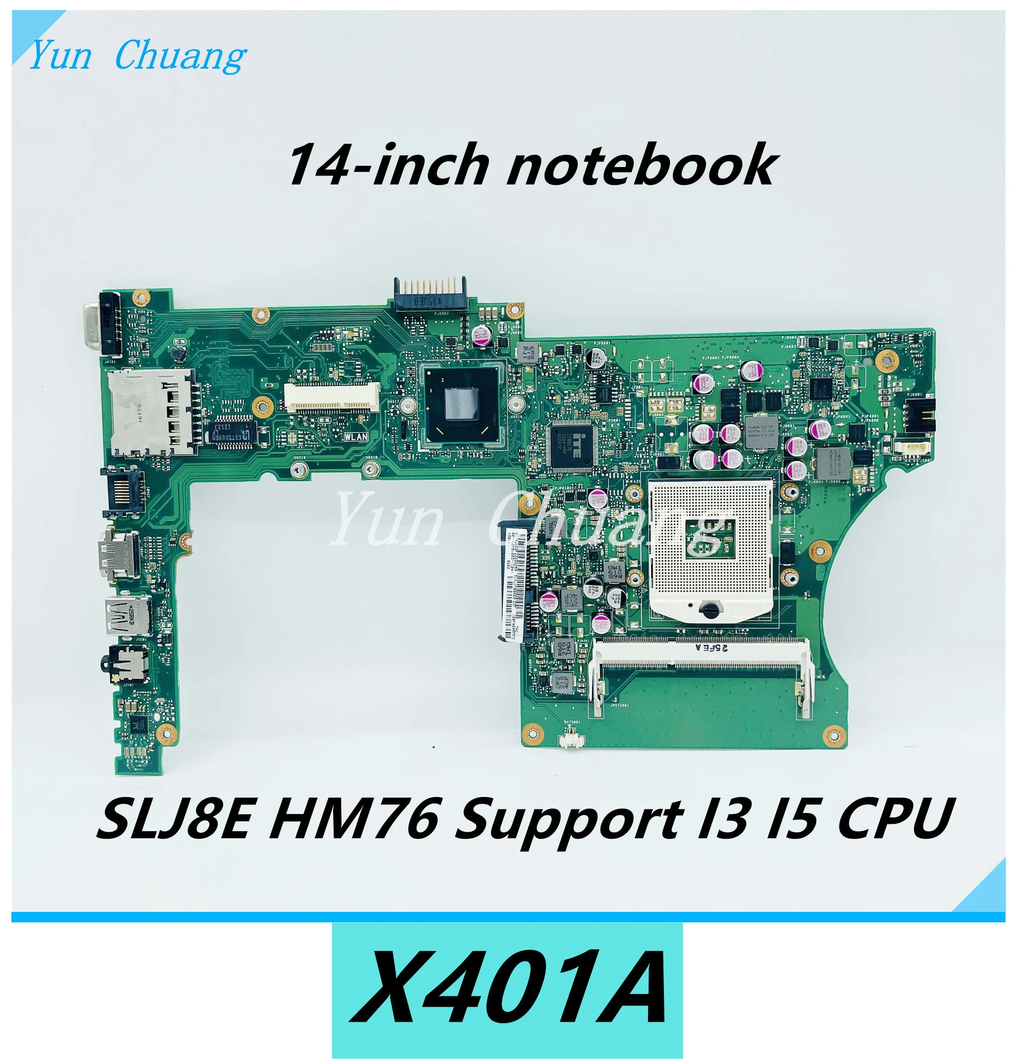 

Материнская плата для ноутбука X401A, REV:2.0 материнская плата ASUS X401A F401A X301A, 14-дюймовый ноутбук с SLJ8E HM76, поддержка процессора I3 I5 DDR3