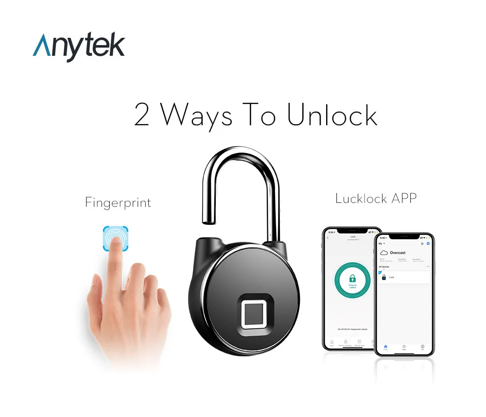 Two Way Unlock Keyless Fingerprint Lock Ip66 Waterproof Anti-Theft Security Padlock Door Bluetooth Luggage Lock