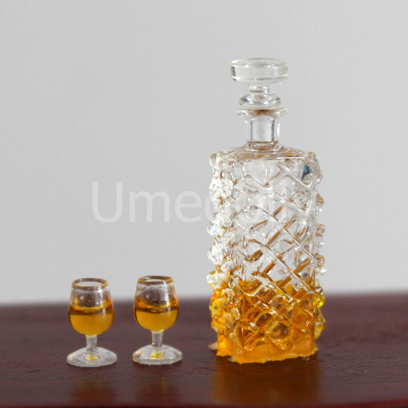 1/12 مصغرة دمية Decanters مع 2 كوب زجاجة نبيذ صغيرة التظاهر اللعب OB11 دمية اكسسوارات لعبة المطبخ #5