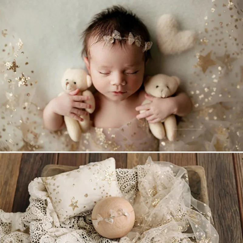 Newborn lace wrap photography props,Golden star fabric for baby photo props