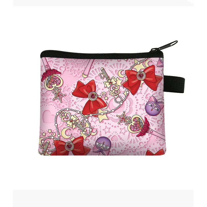 Mini cartera con estampado fresco para niños y mujeres, bolsa de almacenamiento portátil para tarjetas, monedero, de mano, de poliéster