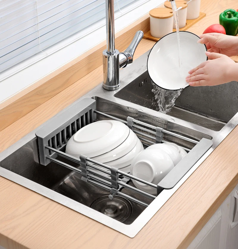 Adjustable Stainless Steel Sink Rack Sink Dish Rack Dish Holder Kitchen Sink Storage Rack Dish Draining Rack Fruits Drainer