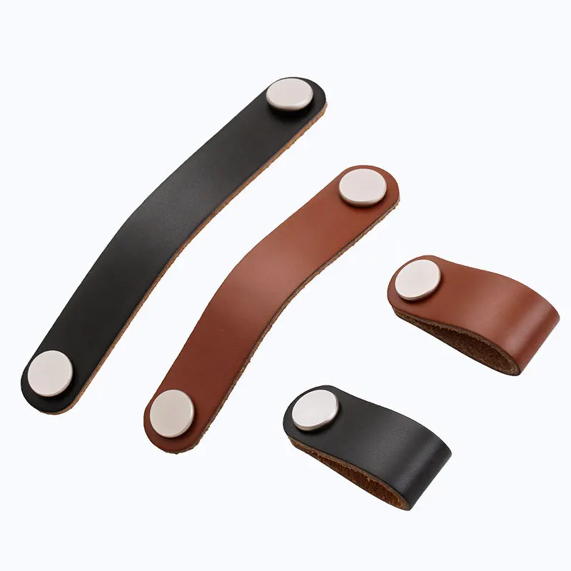 Genuine Leather Decorative Furniture Knob Push Pull Door Handle And Knobs For Cabinet Chest Drawer Suitcase Handle With Screws