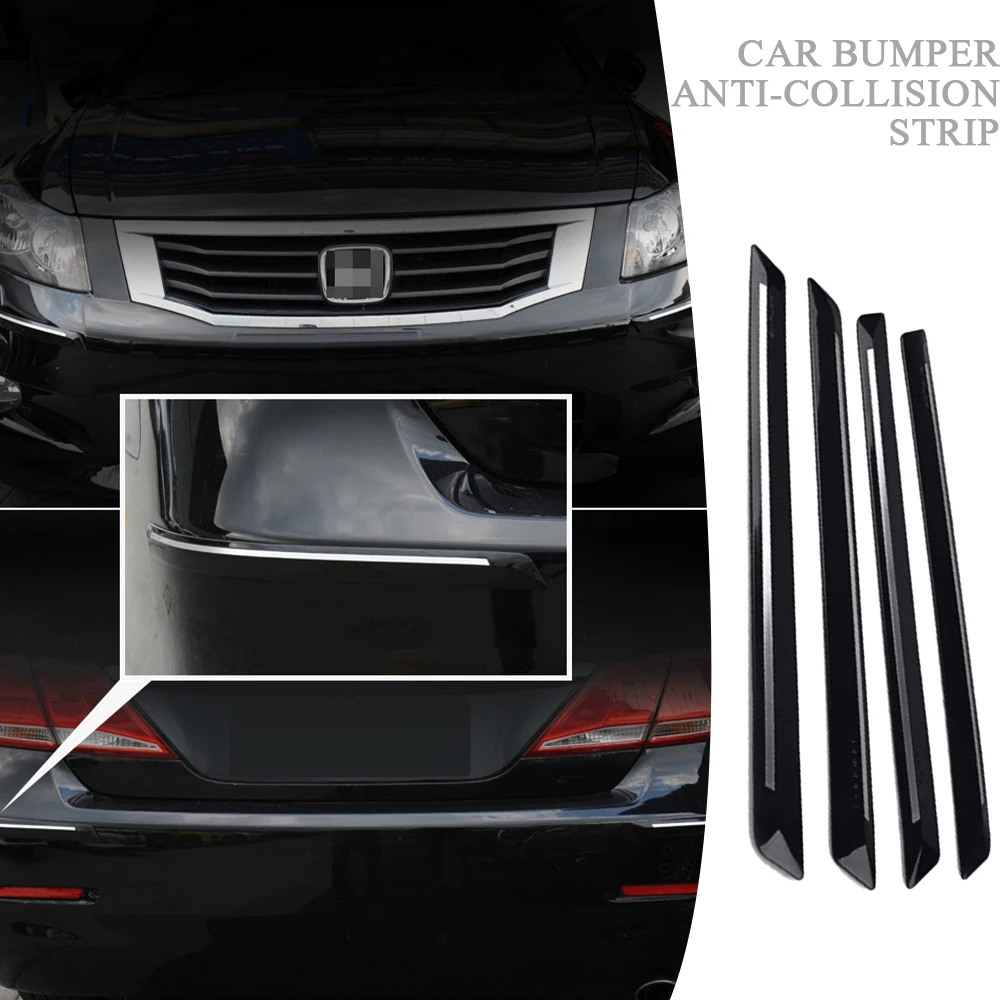 44.7 X 3.1CM 4pcs Car Bumper Protector Silane Guard Strip Chrome Sticker Front Rear Bumper Protector Rubber Black Universal New