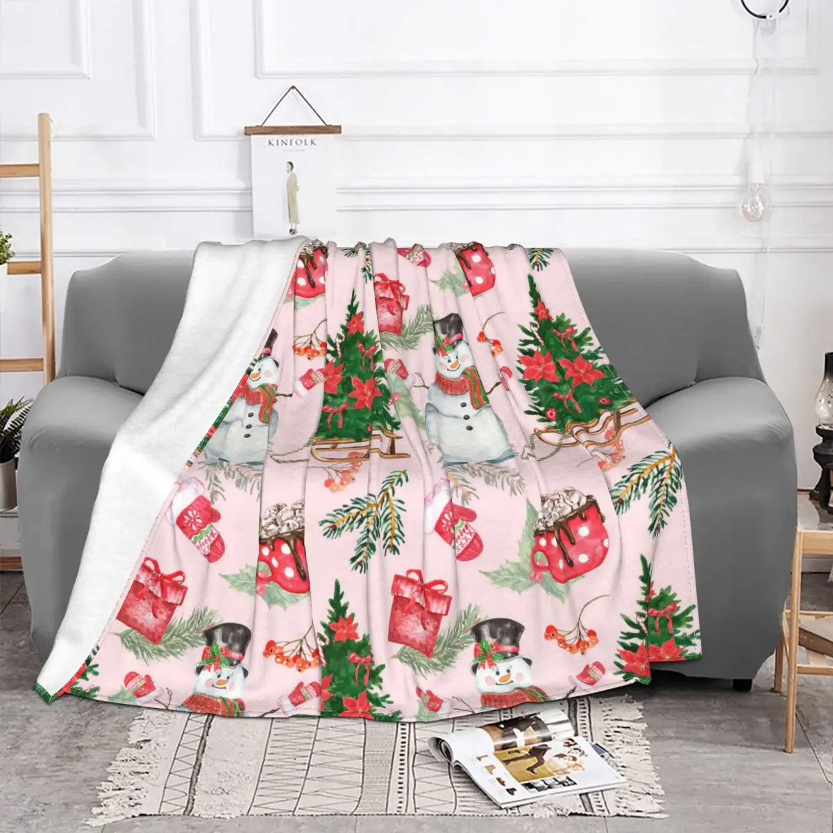 Christmas Decorations Pattern Blankets Fleece Decoration Ultra-Soft Throw Blankets for Bedding Bedroom Plush Thin Quilt