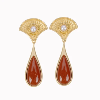 

China National Style South Red Agate Jade S925 Sterling Silver Inlaid Earrings Gift Lucky Accessories Exquisite Healing Jewelry