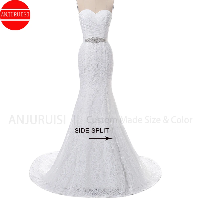 Sexy Beach Wedding Dress 2022 Side Split Bride Gown Vintage Lace Vestidos De Novia Mermaid Suknia Ślubna With Removable Belt