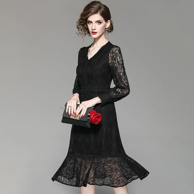 

Spring Summer Dress Women Elegant Lace Dress Long Black Pink Dresses Europe America Maxi Vestidos De Fiesta 2020 LWL1672